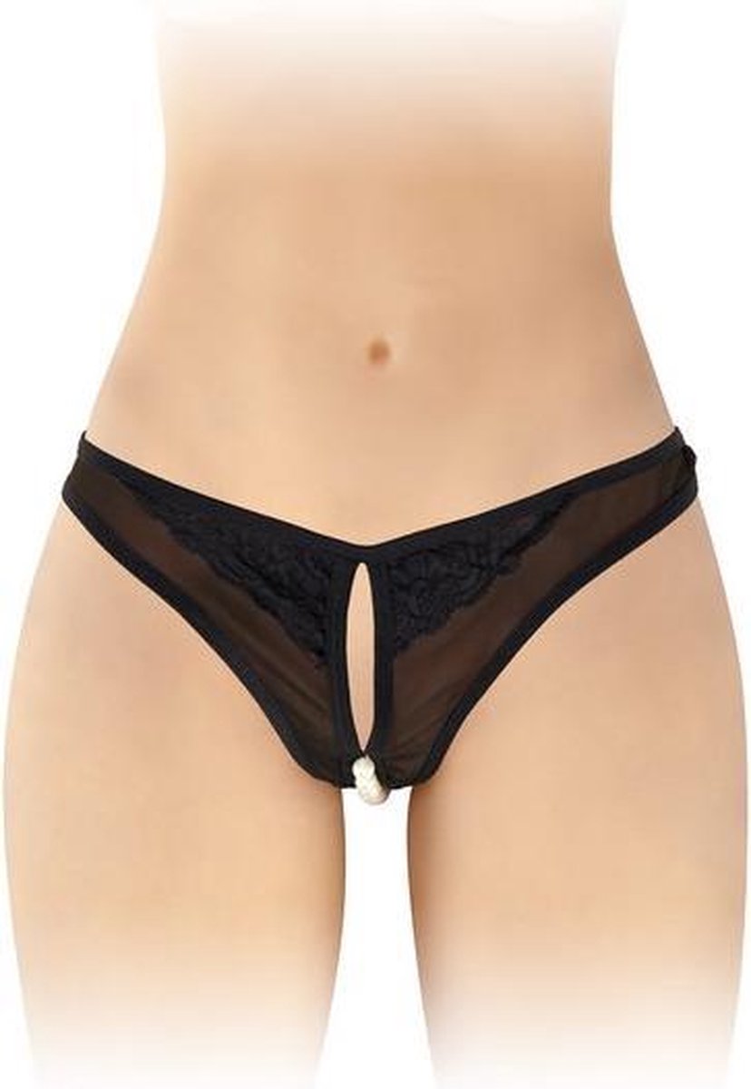 Fashion Secret Sophie - Erotische Slip met Open Kruis - Zwart - One Size