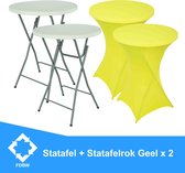 Statafel x 2 + Geel Statafelrok x 2 – 80 cm Dia x 110 cm hoog – Cocktailtafel – Hoge staan tafel – Breed Blad – Inclusief Geel Statafelhoes – Staantafelrok Stretch Rok