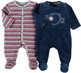 2 pack pyjama's noukie's in velour , 1x marine en 1x streep, 1 jaar 80