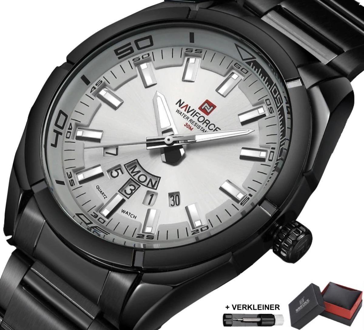 Naviforce® Horloges voor Mannen Herenhorloge Jongens Heren Watch Horloge – Valentijn Cadeautje voor Hem – Horlogebox Geschenkdoos – Zwart Wit