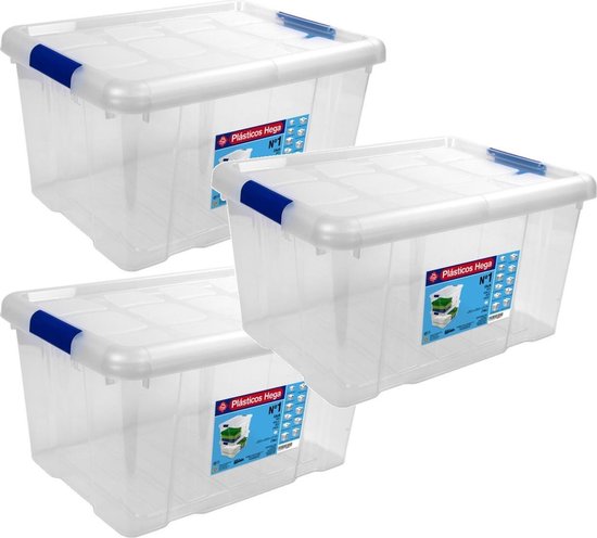 aanpassen kader zijde 4x Opbergboxen/opbergdozen met deksel 16 liter kunststof transparant/blauw  - 39 x 29,5... | bol.com