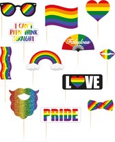 Foto prop set regenboog/rainbow/pride vlag op stokjes 24-delig - Festival/pride musthaves - Selfie accessoires