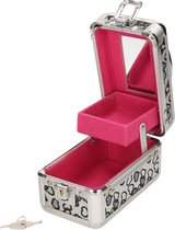 Beautycase met grijze hartjes en extra vakje 9 x 16 x 14 cm - Make up koffers - Sieradenkist/juwelenkist