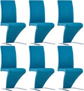 vidaXL Eetkamerstoelen met zigzag-vorm 6 st kunstleer blauw