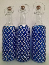 Licht blauwe fles van mozaïek x3