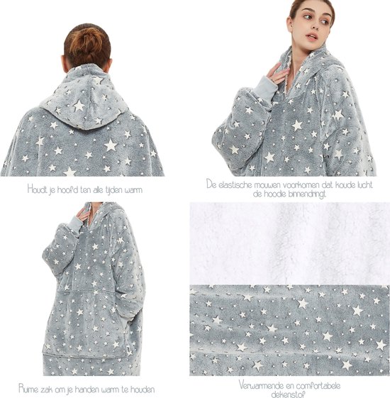 JAXY Hoodie Deken - Snuggie - Snuggle Hoodie - Fleece Deken Met Mouwen - 1450 gram - Hoodie Blanket - Luminous - JAXY
