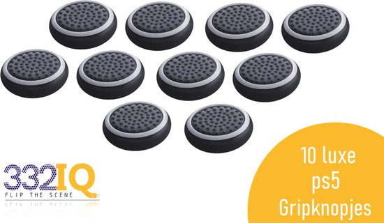 332IQ Thumb Grips – 10 stuks – PS4 en PS5 – Zwart met Witte cirkel