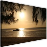 Schilderij Boot aan de kust, 2 maten, sepia, Premium print