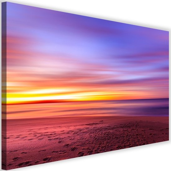 Schilderij Zonsondergang aan zee, 2 maten, paars/roze, Premium print |  bol.com