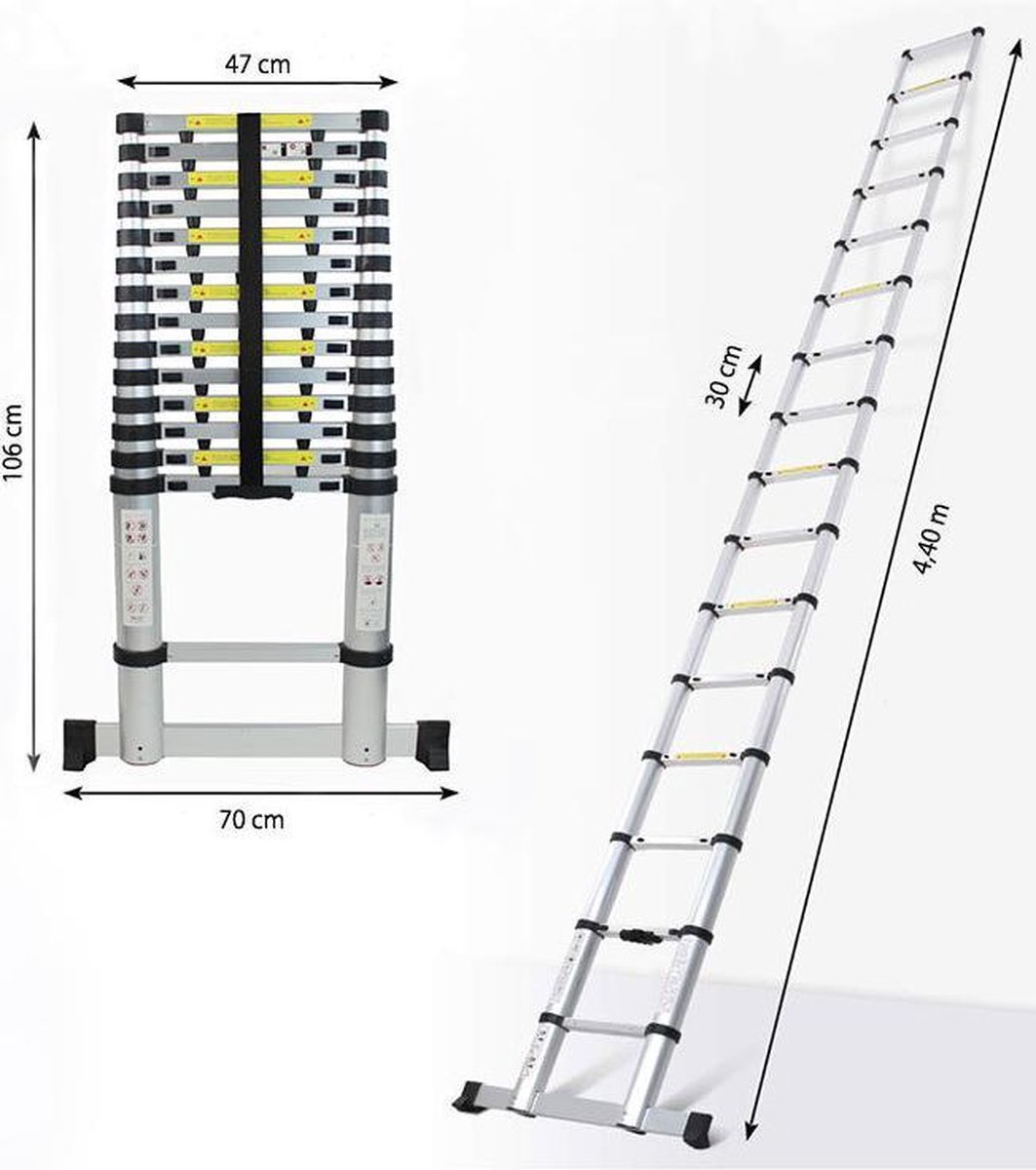 Telescopische ladder 4,4 m - Aluminium