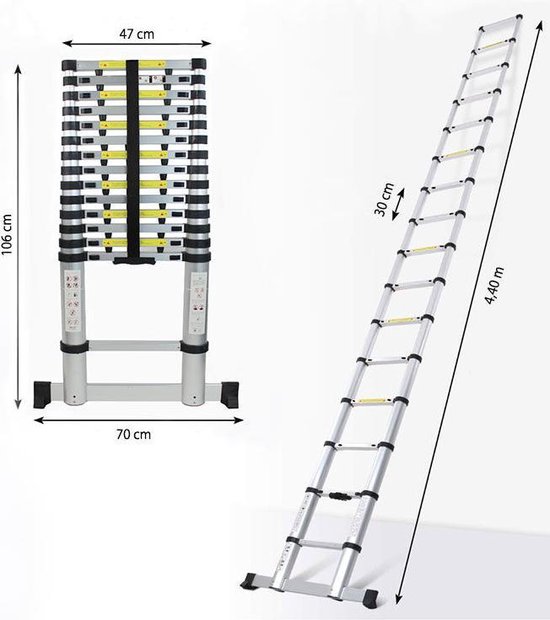 Spijsverteringsorgaan titel Omgekeerd Telescopische ladder 4,4 m - Aluminium | bol.com