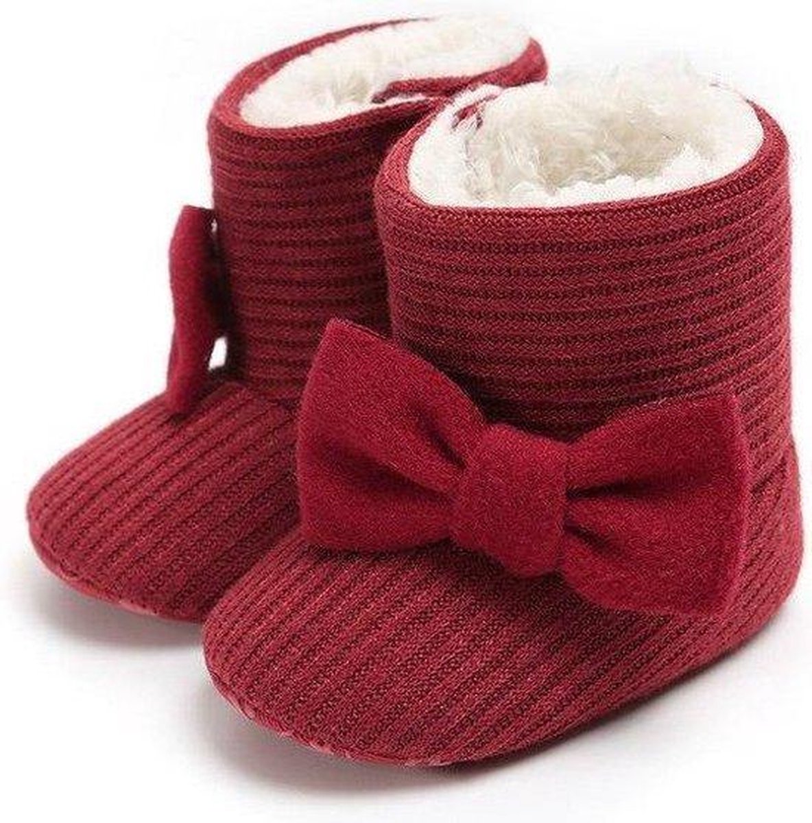 Babyslofjes - Baby Slofjes - Rood - Met Strikje - Maat 18 - 0-3 maand - 0-6 maanden