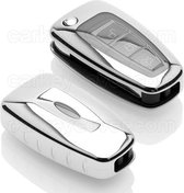 Autosleutel Hoesje geschikt voor Ford - SleutelCover - TPU Autosleutel Cover - Sleutelhoesje Chrome / Hoogglans Zilver