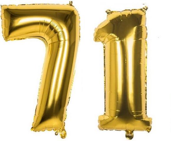 71 Jaar Folie Ballonnen Goud - Happy Birthday - Foil Balloon - Versiering - Verjaardag - Man / Vrouw - Feest - Inclusief Opblaas Stokje & Clip - XXL - 115 cm