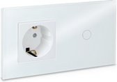 Touch-lichtschakelaar met stopcontact - Glazen paneel - Design touchschakelaar - Wandschakelaar met stekkerdoos - Wit