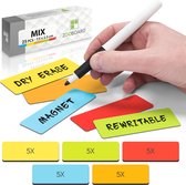 2DOBOARD Herschrijfbare Balk Whiteboard Magneten - 7,5 x 2,5 cm - 25 Stuks - Mix: 5 kleuren - Beschrijfbare Magneten - Weekplanner Gezin - Planbord Magneten Herschrijfbaar - Scrum