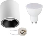 Opbouwspot Set - Aigi - Pragmi Cliron Pro - GU10 Fitting - Opbouw Rond - Mat Wit/Zwart - 8W - Warm Wit 3000K - Verdiept - Ø90mm - BES LED