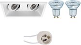 LED Spot Set - OSRAM Parathom PAR16 930 36D - Pragmi Zano Pro - GU10 Fitting - Dimbaar - Inbouw Rechthoek Dubbel - Mat Wit - 3.7W - Warm Wit 3000K - Kantelbaar - 185x93mm - BSE