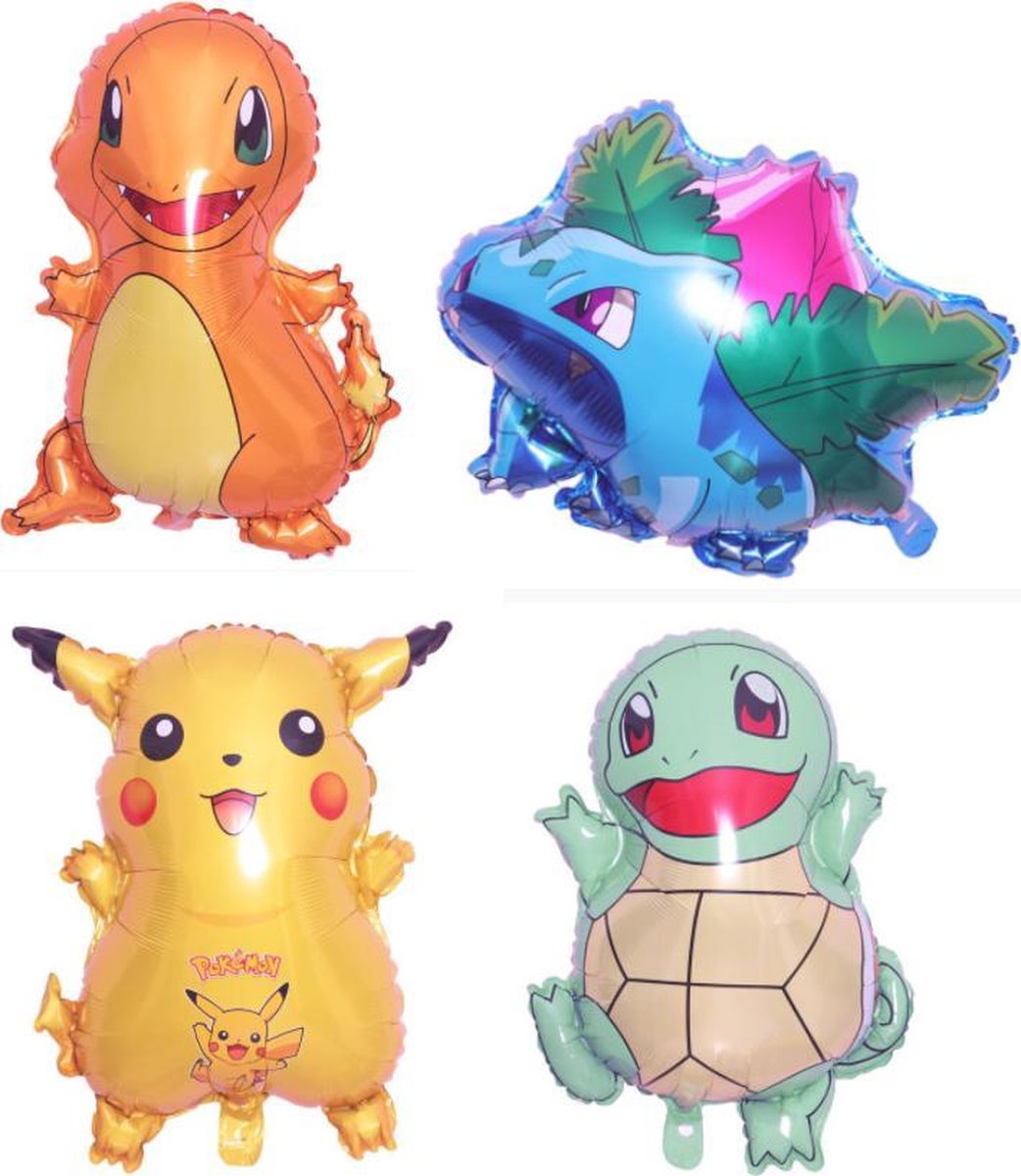 Geschikt als Pokemon ballonnen - XL - Set van 4 - Folie ballonnen - Pikachu - Charmander - Ivysaur - Squirtle - Helium - Pokemon Go - Leeg - Versiering - Thema feest - Ballonnen - Pokemon - Feestballonnenverkoop
