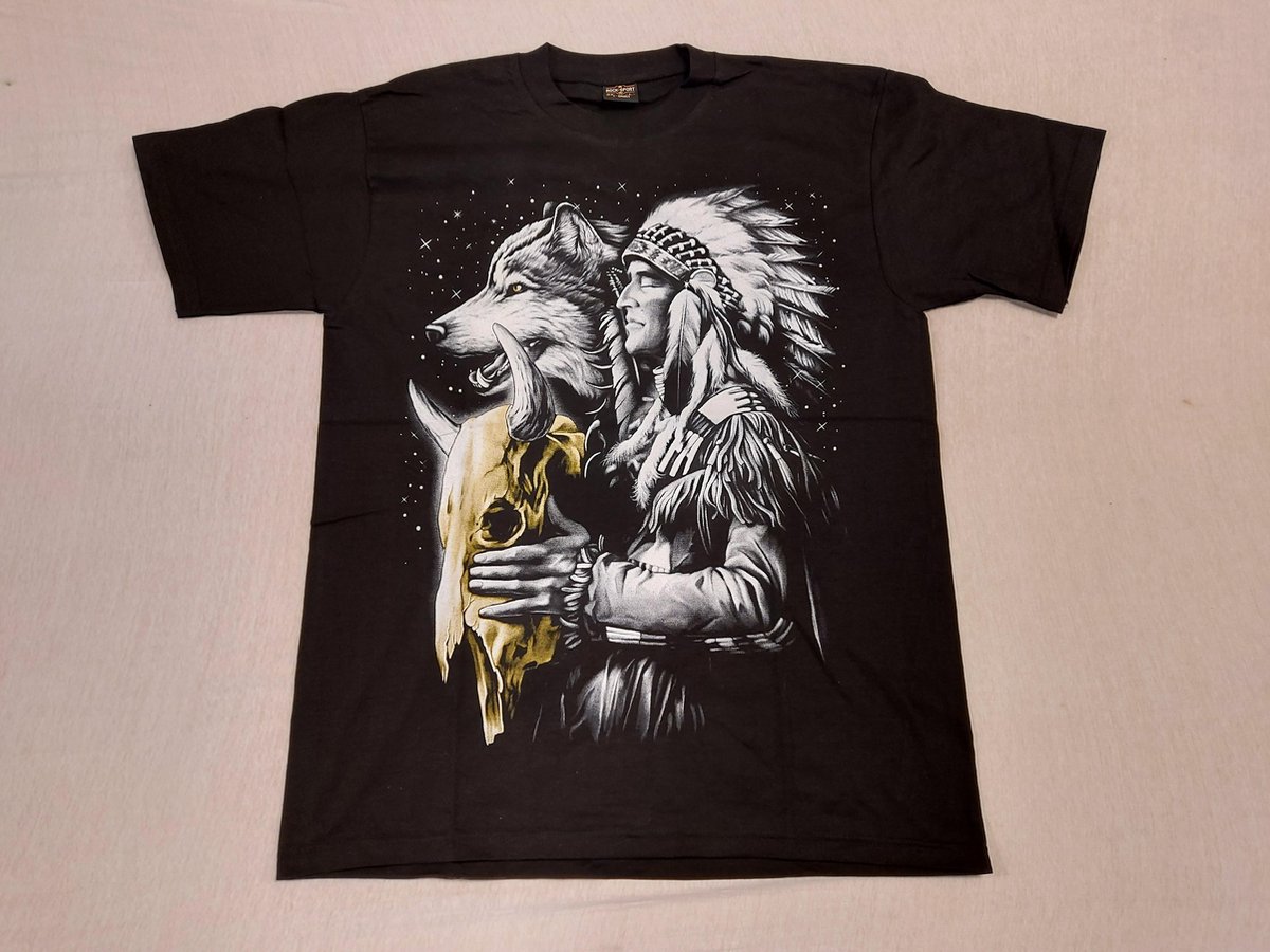 T-Shirt Wolf Native American Rot Indischer Biker Glow Im Dunkeln 100