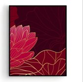 Poster Rood Gouden Lotus Rechts - 40x30cm/A3 - Planten / Bloemen - Muurdecoratie