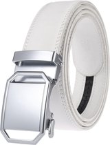 Riem Heren Leder - Herenriem automatische gesp - Lederen riem - Gaatjes maken overbodig-130 cm lang- uniek kleur Wit