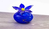 Vergeet-mij-nietje Mini Urn blauw met bladgoud, kleine urn van Glas 15 cm