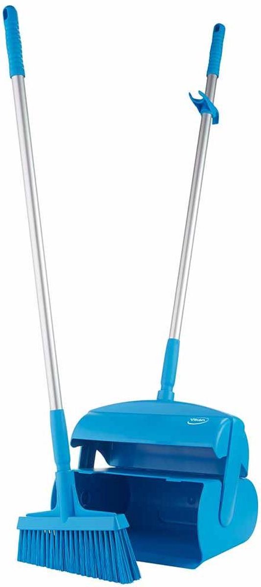 Goedkoopste Vikan - Stoffer en Blik met Lange Steel - Veger afgeschuinde haren - Afsluitbaar - Blauw