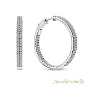 Juwelier Emo - Oorringen Zilver - Dubbele rij Zirkonia stenen – Diameter 45 MM