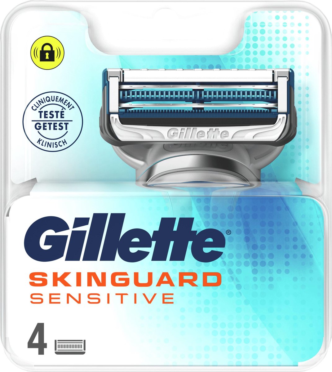 Gillette SkinGuard Sensitive verpakking met 4 navulmesjes.