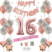 16 Jaar Verjaardag Versiering - Roségoud - Sweet 16 Birthday - Versiering Verjaardag - Feestversiering - Slingers & Ballonnen