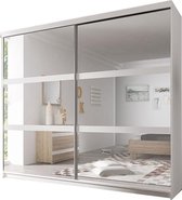 InspireMe- Zweefdeurkast Kledingkast met Spiegel Garderobekast met planken en kledingstang - 203x61x218 cm (BxDxH) - BEN 20(Wit)