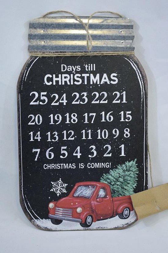 Countryfield - kerst - kerstkalender - adventskalender - auto - 40 x 24 cm -metaal & hout - met krijtje