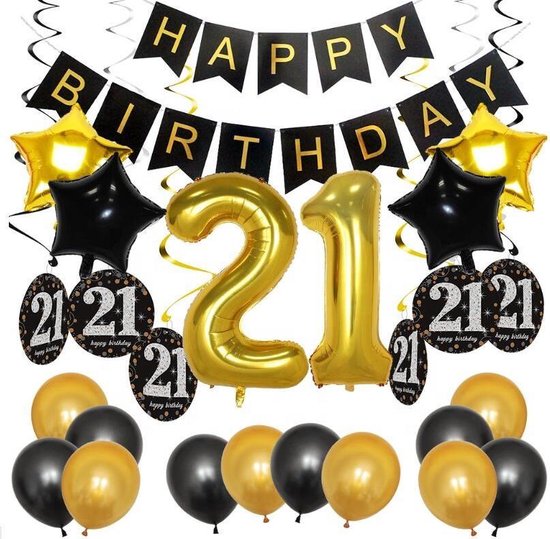 Thomline Verjaardag 21 Jaar | Feestversiering | Ballonnen, Slingers &  Sterren |Zwart &... | bol.com