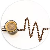 Forex Wandcirkel - Koffie met Koffiebonen - 100x100cm Foto op Wandcirkel (met ophangsysteem)