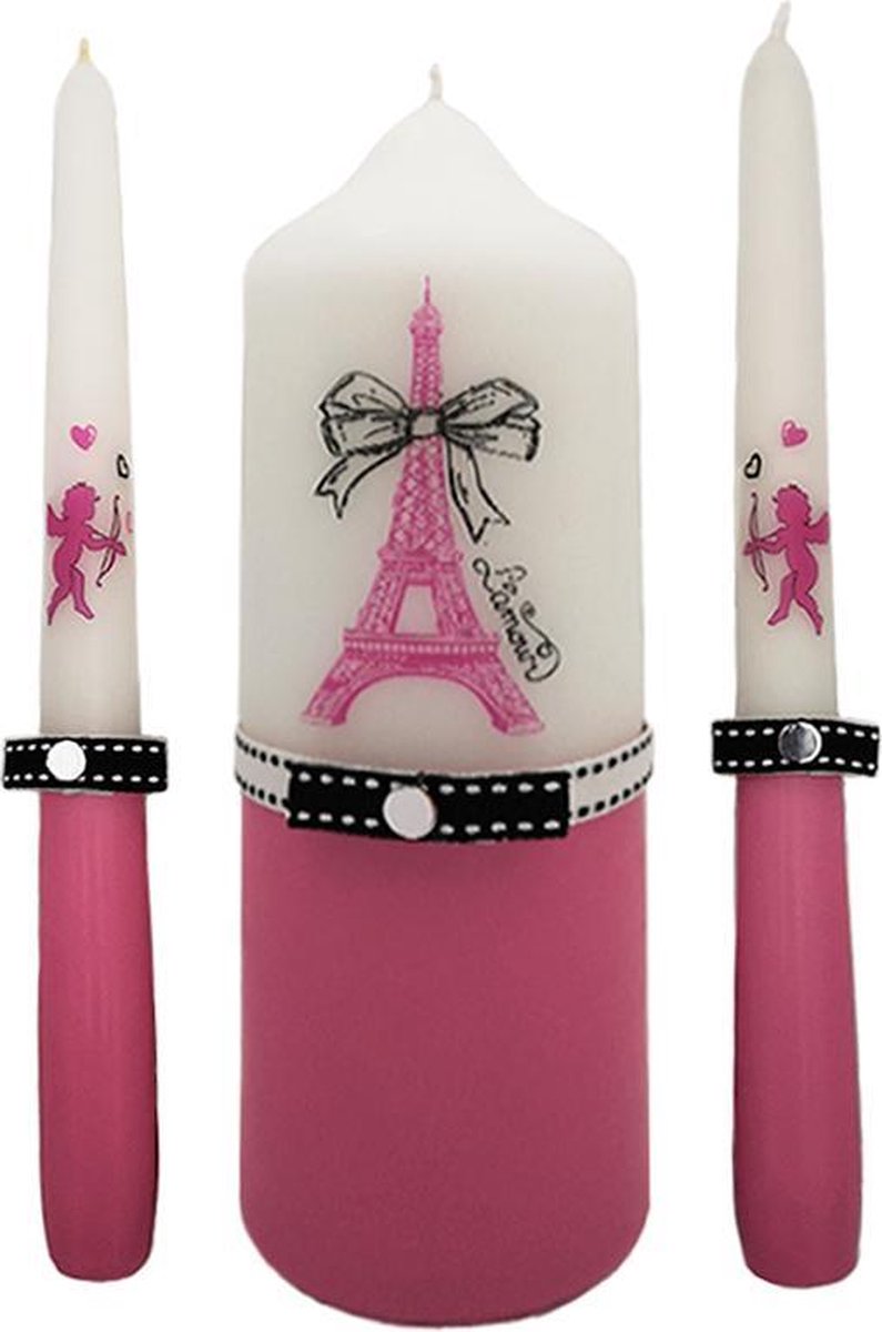 Liefdes Cadeau Love Cadeau Kaarsen Liefde Paris Rosé set van 3 stuks