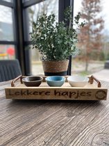 Hapjesbak Lekkere hapjes inclusief  3 gekleurde porseleinen schaaltjes / serveerplank / cadeau / moederdag / vaderdag / verjaardag
