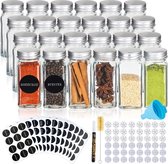 Bio-Store  24 Kruidenpotjes vierkant met Schroefdeksel - Kruidenstrooier - Kruidenpotjes glas - Complete set met Stickers en Trechter