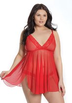 Trim Babydoll And Thong - Red - Maat Queen Size - Lingerie For Her - red - Discreet verpakt en bezorgd
