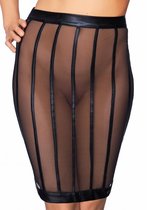 SOCORRO Wetlook and Mesh Striped Pencil Skirt - Black - Maat L - Lingerie For Her - black - Discreet verpakt en bezorgd