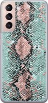 Samsung S21 hoesje siliconen - Slangenprint pastel mint | Samsung Galaxy S21 case | mint | TPU backcover transparant