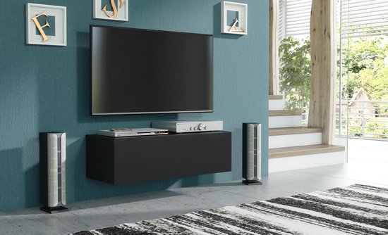 Pro-meubels - Hangend Tv meubel - Tv kast - Tunis - Mat zwart - 100cm | bol