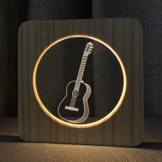 Lampe de table / veilleuse en bois - LED - 3D - Figurine de guitare