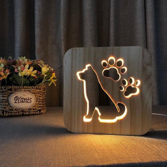 Lampe de table / veilleuse en bois - LED - Figurine de chien | bol.com