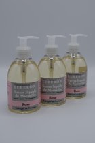 3x vloeibare zeep rozen in handige fles met pomp - gemaakt in de Provence - voor handen, douche en voor in bad - 100% natuurlijke ingrediënten - savon liquide