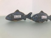 Decoratieve vissen - aardewerk - blauw met bruine en gouden afwerkingen - 2 stuks