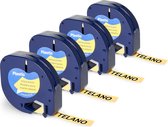 TELANO® 4 stuks Compatible Plastic Labels 91202 voor Dymo LetraTag Labelprinter - Zwart op Geel - 12 mm x 4 m – S0721620 Labeltape