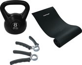 Tunturi - Fitness Set - Kettlebell 8 kg - Fitnessmat 160 x 60 x 0,7 cm - Knijphalters 2 stuks