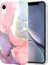 ShieldCase geschikt voor Apple iPhone Xr hoesje marmer - lila/roze - Hard Case hoesje marmer - Marble Look Shockproof Hardcase Hoesje - Backcover beschermhoesje marmer
