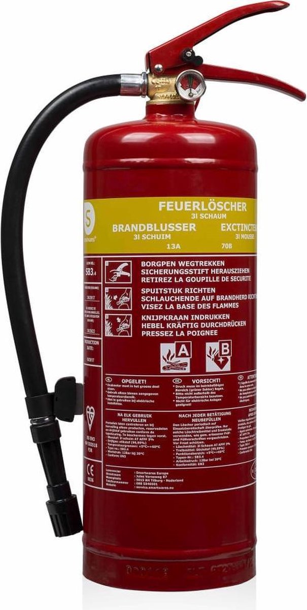 Smartwares FEX-15230 SB3 Brandblusser – Schuim – 3 l/kg – Brandklasse AB – Inclusief ophangbeugel